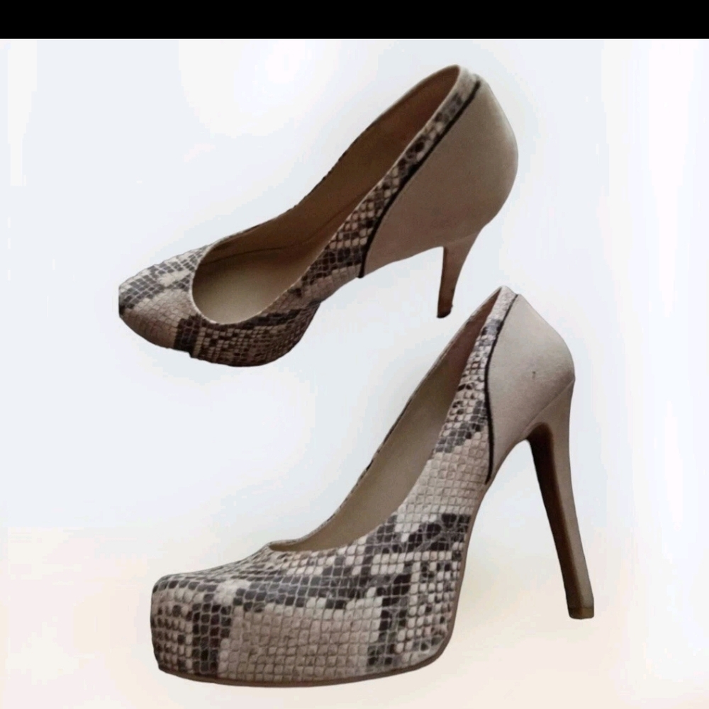 Bcbgeneration Snakeskin Patterned Heels - Cream A… - image 2